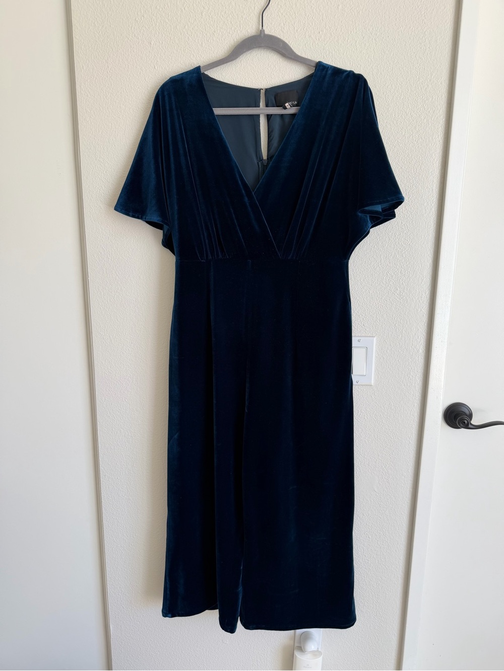 Greylin Navy Velvet V-Neck Midi jumpsuit